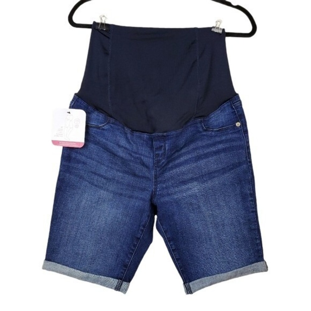 Isabel Maternity Womens Crossover Panel Bermuda Denim Jean Shorts Size 8 NWT